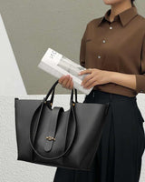 women black Genuine Leather Work Tote with