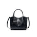 Black Genuine Leather Woven Bucket Tote Bag