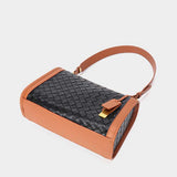 black Genuine Leather Woven Contrast brown Trim  Bag