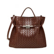 Women's brown Genuine Leather Woven Lock Handbag