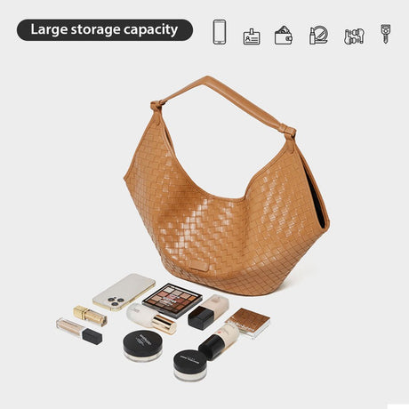 brown Genuine Leather Woven Large Tote Bag 