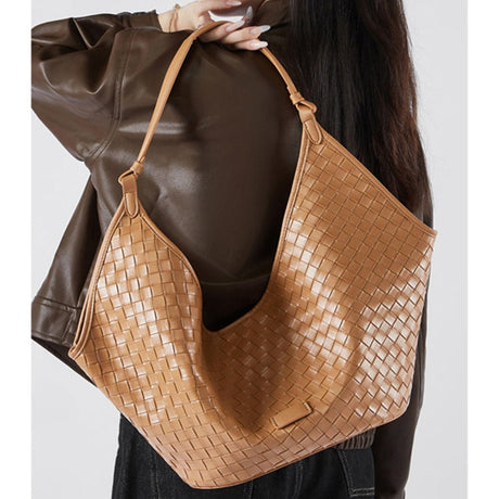 Women's Genuine Leather Woven Shoulder Bags brown