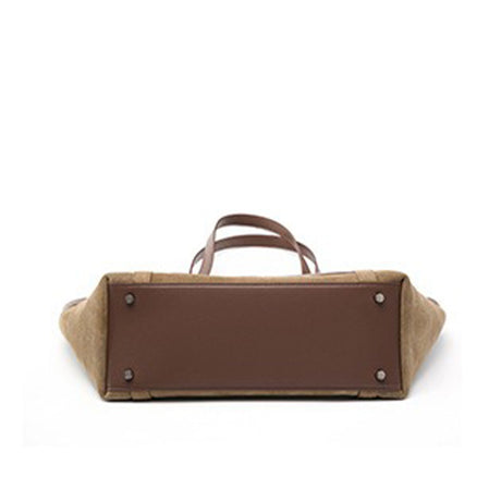 Khaki Large Capacity Suede Leather Tote Bag bottom 
