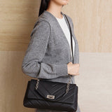 Women's black cowhide Quilted Chain Flap Crossbody Bag