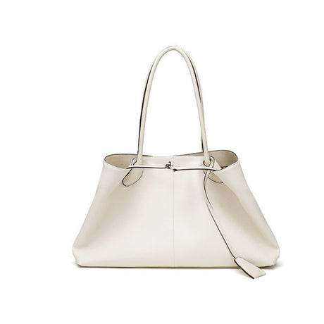 off-white Minimalist Genuine Leather Large Capacity Tote Bag