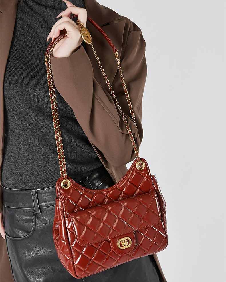 women caramel Quilted Chain Bag Hobo shoulder Bag