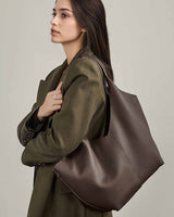 Women's coffee Leather Slouchy Hobo Bag