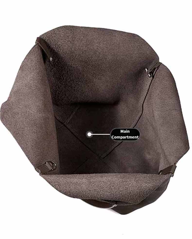 coffee Soft Leather Slouchy Hobo Bag with labeled main compartment 