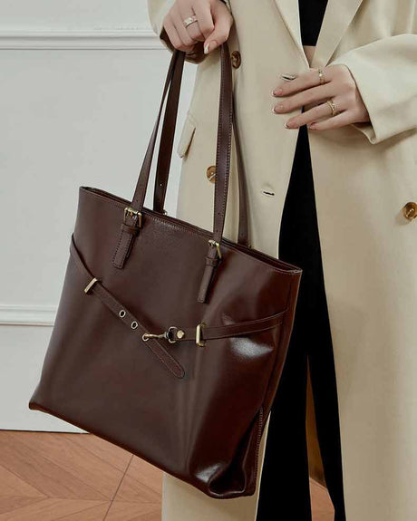 Women's chocolate Vegetable-Tanned Leather Large Tote Bag