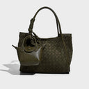 Green woven handbag with a smaller matching pouch 