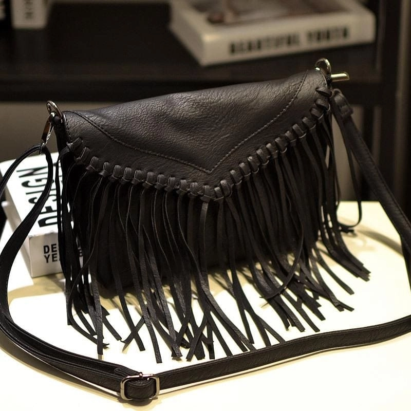 Tan Bohemia Vegan Leather Fringe Bags Crossbody Vintage Message Bags| PRUSES