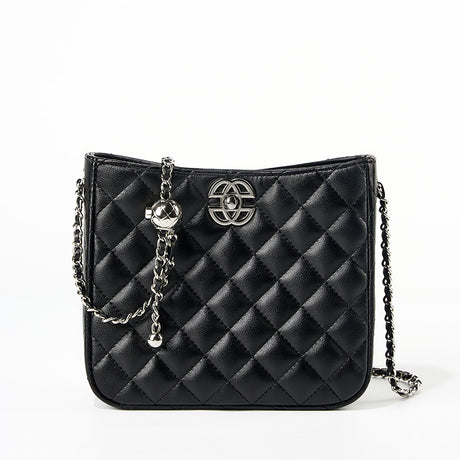 black  Genuine Leather Chain Bag Quilted Crossbody Bag