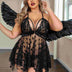 Plus Size Sexy Front Closure Lace Sheer Babydoll Black