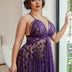 Plus Size Sexy Front Closure Lace Sheer Babydoll Purple