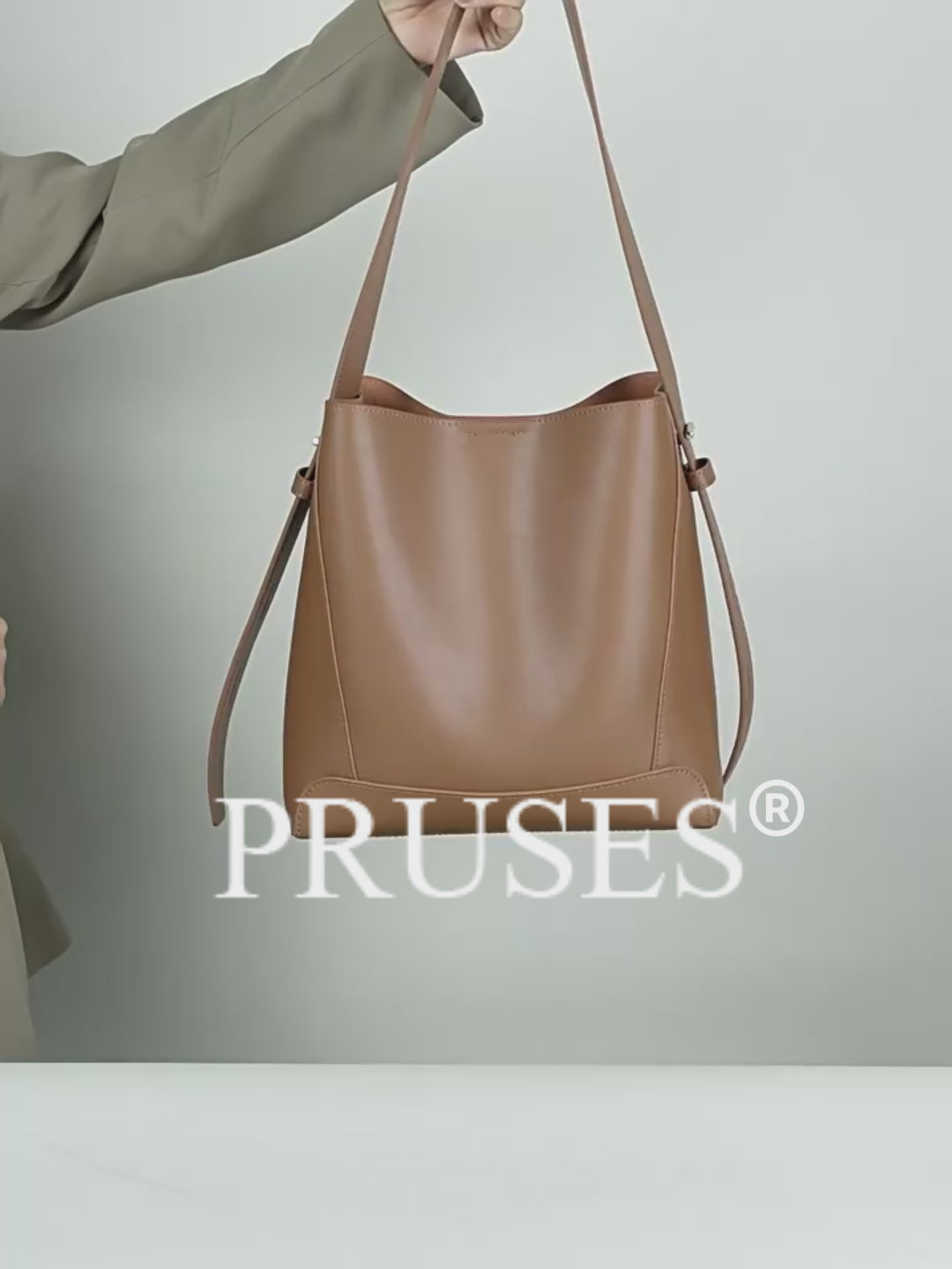 Women's Khaki Genuine Leather Bucket Bags Video