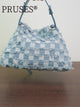  Womens Genuine Leather & Denim Colorblock Handheld Crossbody Bag detail PRUSES vedio