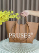 Women's brown Genuine Leather Work Tote with Strap Closure detail pruses vedio