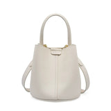 Women's White Genuine Leather Bucket Bag with Top Handle
