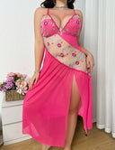 Women Plus Size Asymmetrical Embroidered Mesh Sheer Nightgown | PRUSES - PRUSES