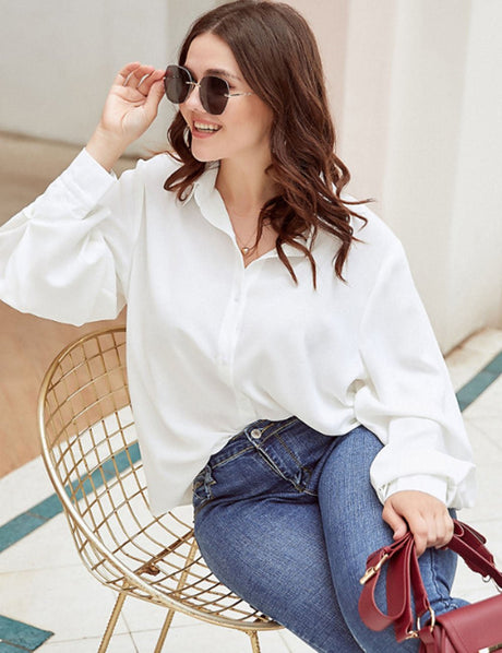 Women Plus Size Bishop Sleeve Button Up Shirt | PRUSES - PRUSES