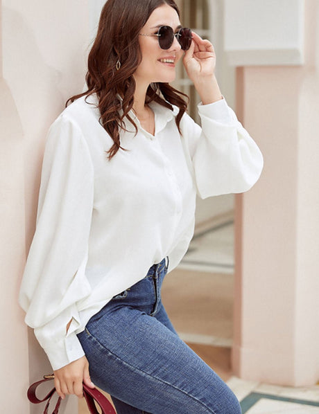 Women Plus Size Bishop Sleeve Button Up Shirt | PRUSES - PRUSES