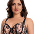 Women Plus Size Black Floral Embroidered Sheer Bra - PRUSES