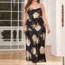 Women Plus Size Black Floral Print Satin Long Slip Nightgown