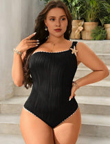 Women Plus Size Black One Shoulder One - Piece Swimsuit - PRUSES