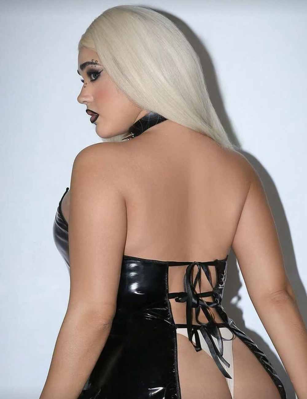 Plus Size Black Sexy Patent Leather Tube Lingerie Dress