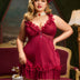 Women's Plus Size Burgundy Ruffle Trim Lace Babydoll