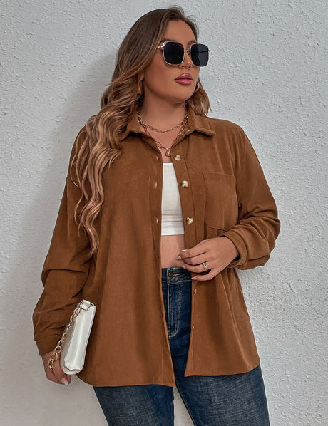 Women Plus Size Corduroy Long - Sleeved Shirt | PRUSES - PRUSES