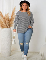 Women Plus Size Crew Neck Striped Long Sleeves | PRUSES - PRUSES