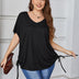 Women Plus Size Drawstring Side Pure Color Short Sleeve T-shirt | PRUSES - PRUSES