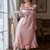 Women Plus Size Pink Elegant Satin Ruffle Nightgown