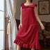 Women Plus Size Red Elegant Satin Ruffle Nightgown