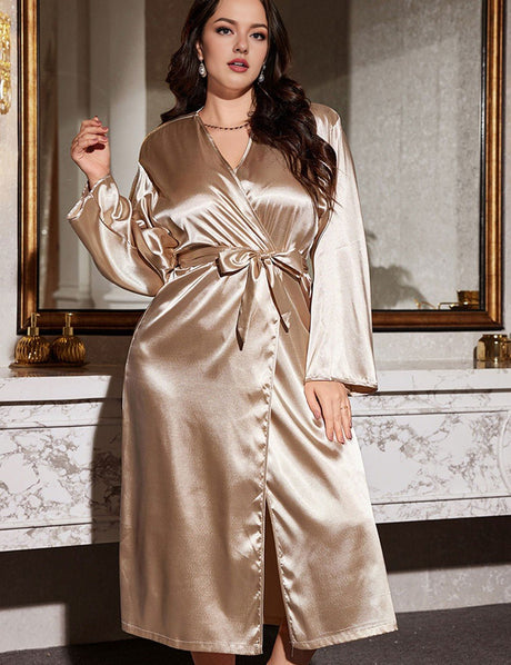 Women Plus Size Elegant Solid Color Satin Sleepwear | PRUSES - PRUSES
