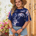 Women Plus Size Floral Short Sleeve Blouse Tops - PRUSES