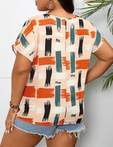 Women Plus Size Geometric Print Short Sleeve Top | PRUSES - PRUSES