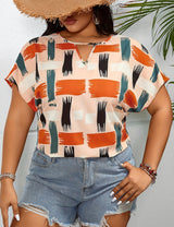 Women Plus Size Geometric Print Short Sleeve Top | PRUSES - PRUSES
