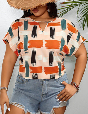 Women Plus Size Geometric Print Short Sleeve Top | PRUSES - PRUSES
