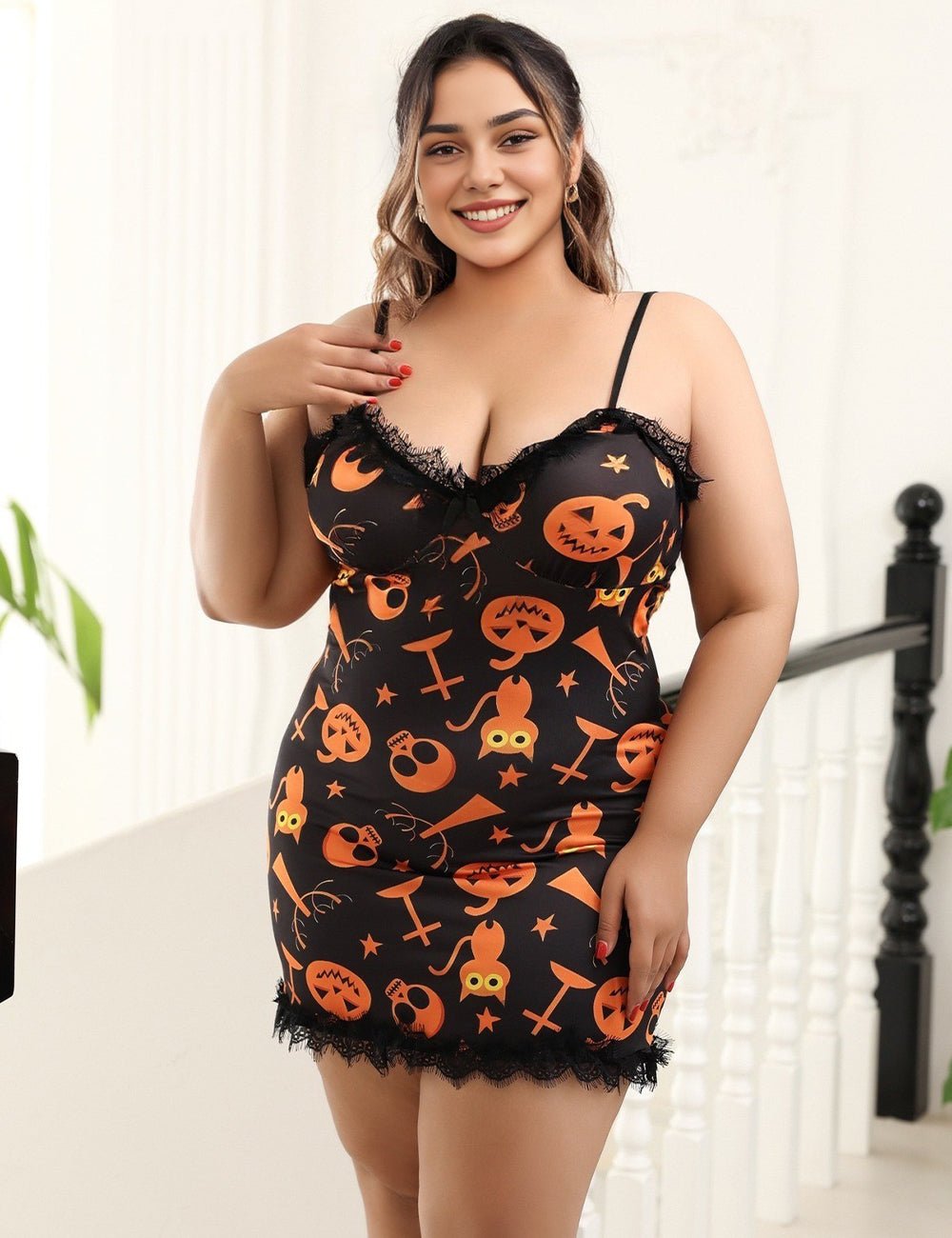 Women Plus Size Halloween Spooky Party Babydoll Nightgown - PRUSES