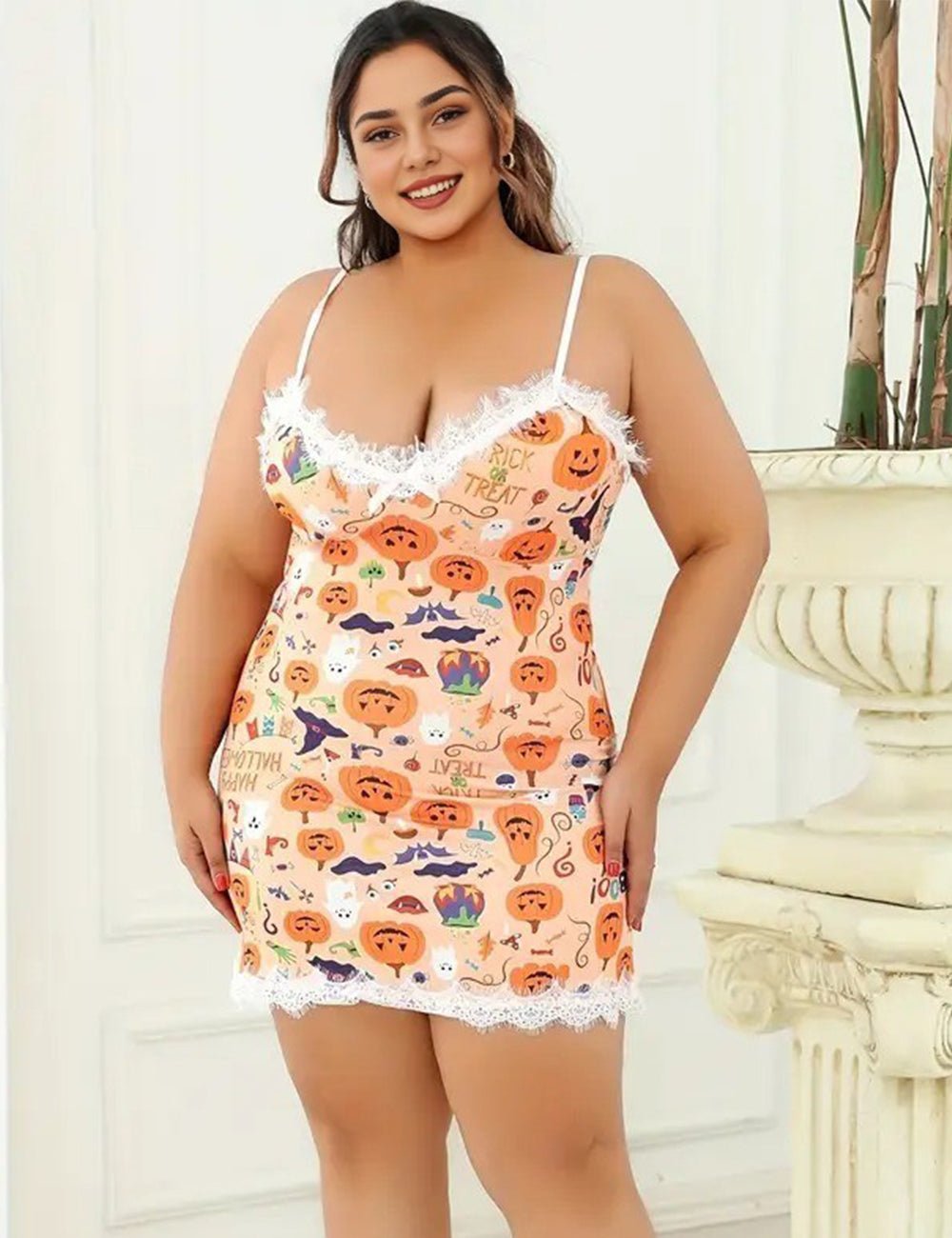 Women Plus Size Halloween Spooky Party Babydoll Nightgown - PRUSES