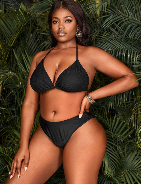 Women Plus Size Halter Triangle 3 Bikini Set | PRUSES - PRUSES