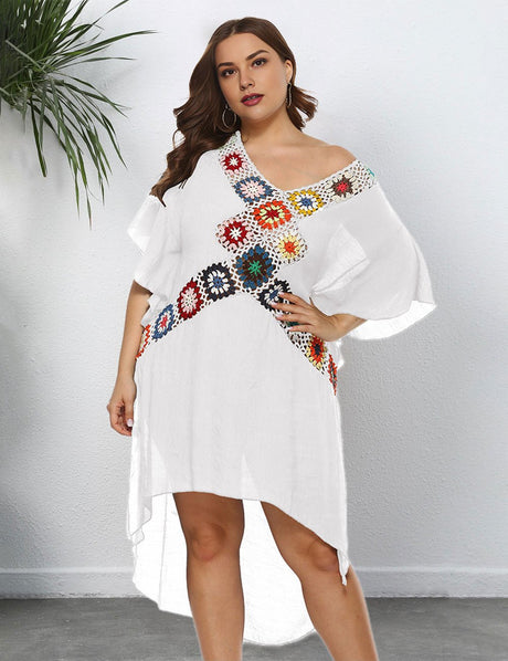 Women Plus Size Hand - Crocheted Mixed Color Patchwork Cover Up | PRUSES - PRUSES