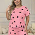 Women Plus Size Pink Heart-Printed T-Shirt and Shorts Pajama Set