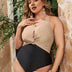 Women Plus Size High Elastic Color Block Hollow One - Piece Swimsuit - PRUSES