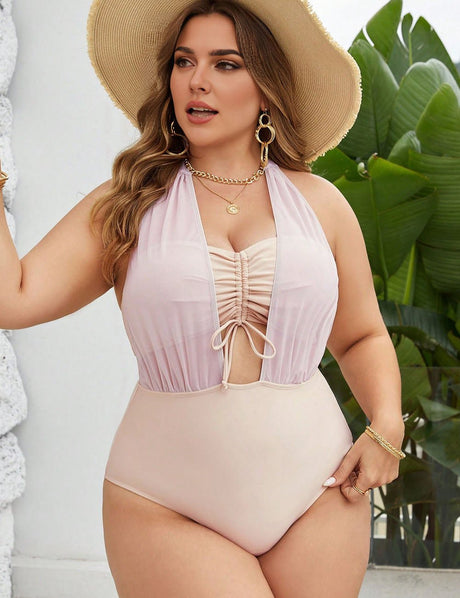 Women Plus Size High Elastic Mesh Stitching Swimsuit | PRUSES - PRUSES