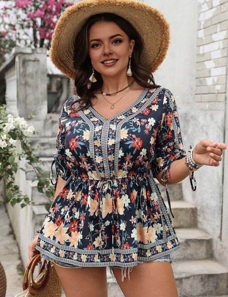 Women Plus Size Holiday Style Printed Short Sleeves | PRUSES - PRUSES