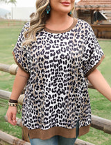 Women Plus Size Khaki Leopard Short Sleeve Top | PRUSES - PRUSES