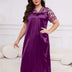 Purple Plus Size Lace Trim Satin Nightgown Short Sleeve Sleep Dress